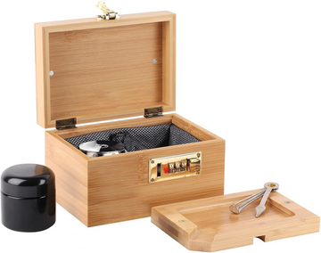 Storage Bamboo Box Set with Glass Jar Tray ( Medium Size )