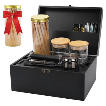 Large Black Bamboo Storage Box with Removable Tray Kit