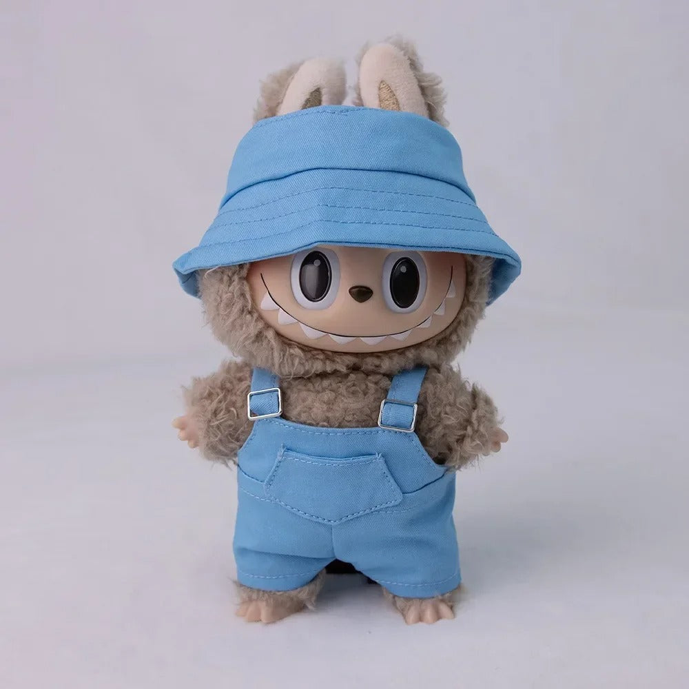 17cm Labubu Doll Bucket Hat Overalls Set Doll Clothes Ropa Labubu Clothes Accessories