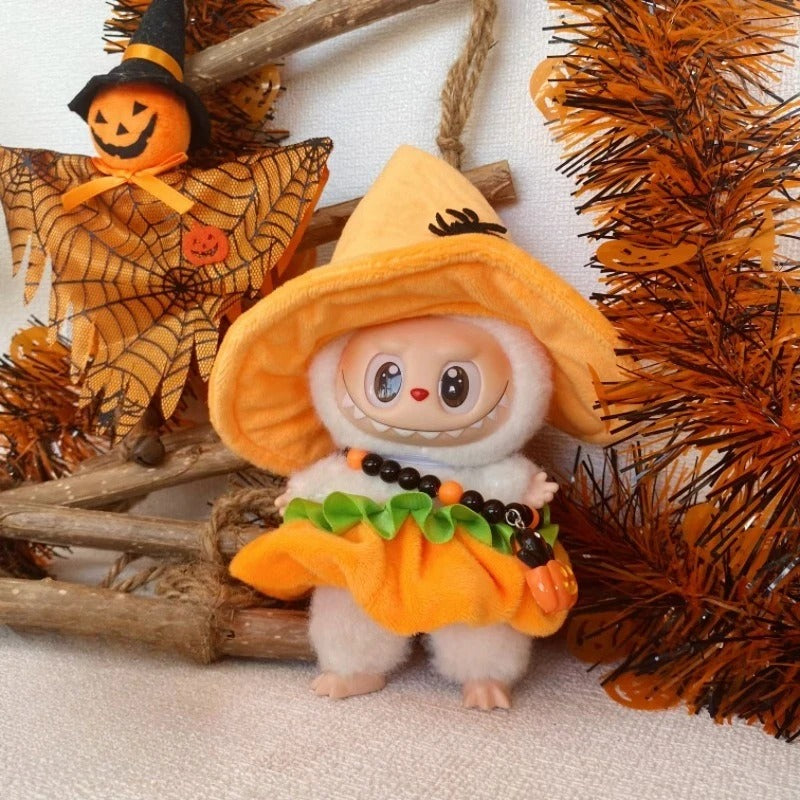 Labu clothes Halloween Outfit Pumpkin Skirt Hat Set, Holiday Trend Outfit, labubu accessories, Pumpkin Pendant (No Doll)