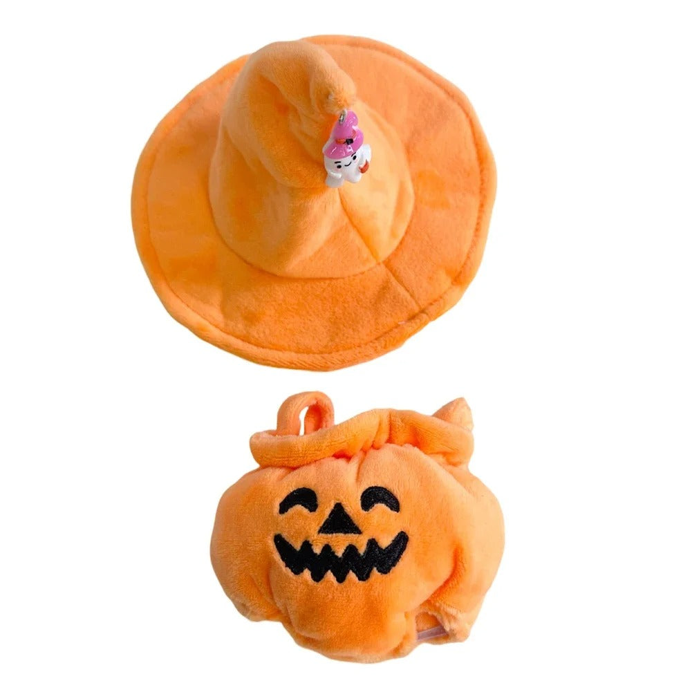 Halloween Pumpkin Labu Clothes with Hat Ropa Labubu Doll Clothes Outfit Accessories For 17cm V3 Plush Doll's Clothing (No Doll)