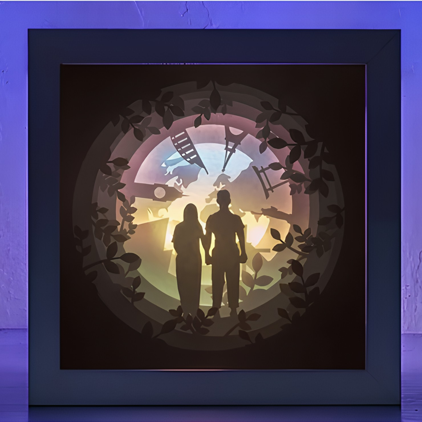 Personalized Couple 3D Paper Cut Shadow Box LED Light – Custom Family Name & Special Message