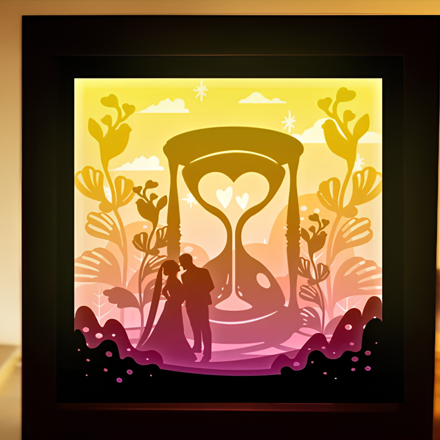 Personalized Couple 3D Paper Cut Shadow Box LED Light – Custom Family Name & Special Message