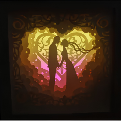 Personalized Couple 3D Paper Cut Shadow Box LED Light – Custom Family Name & Special Message