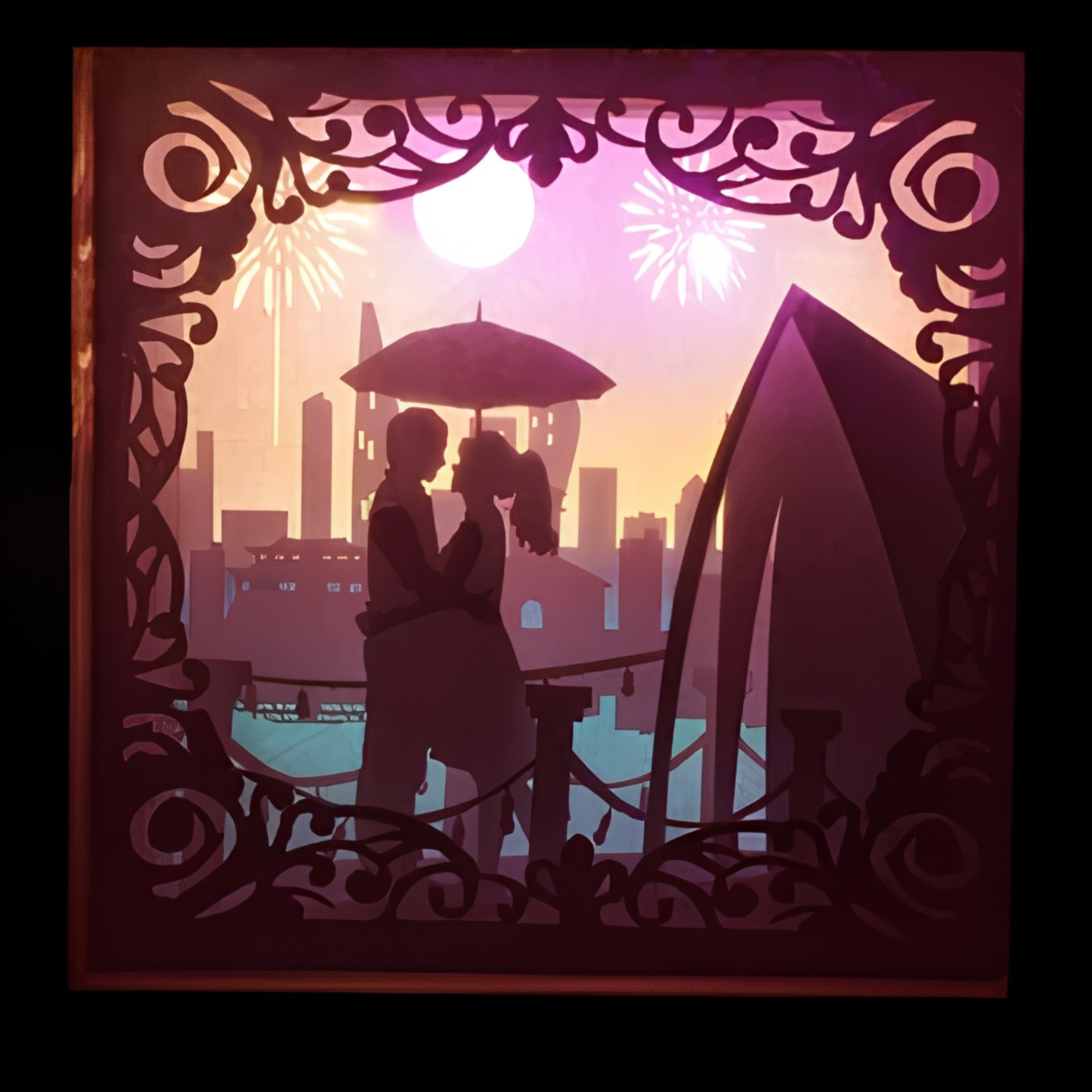 Personalized Couple 3D Paper Cut Shadow Box LED Light – Custom Family Name & Special Message