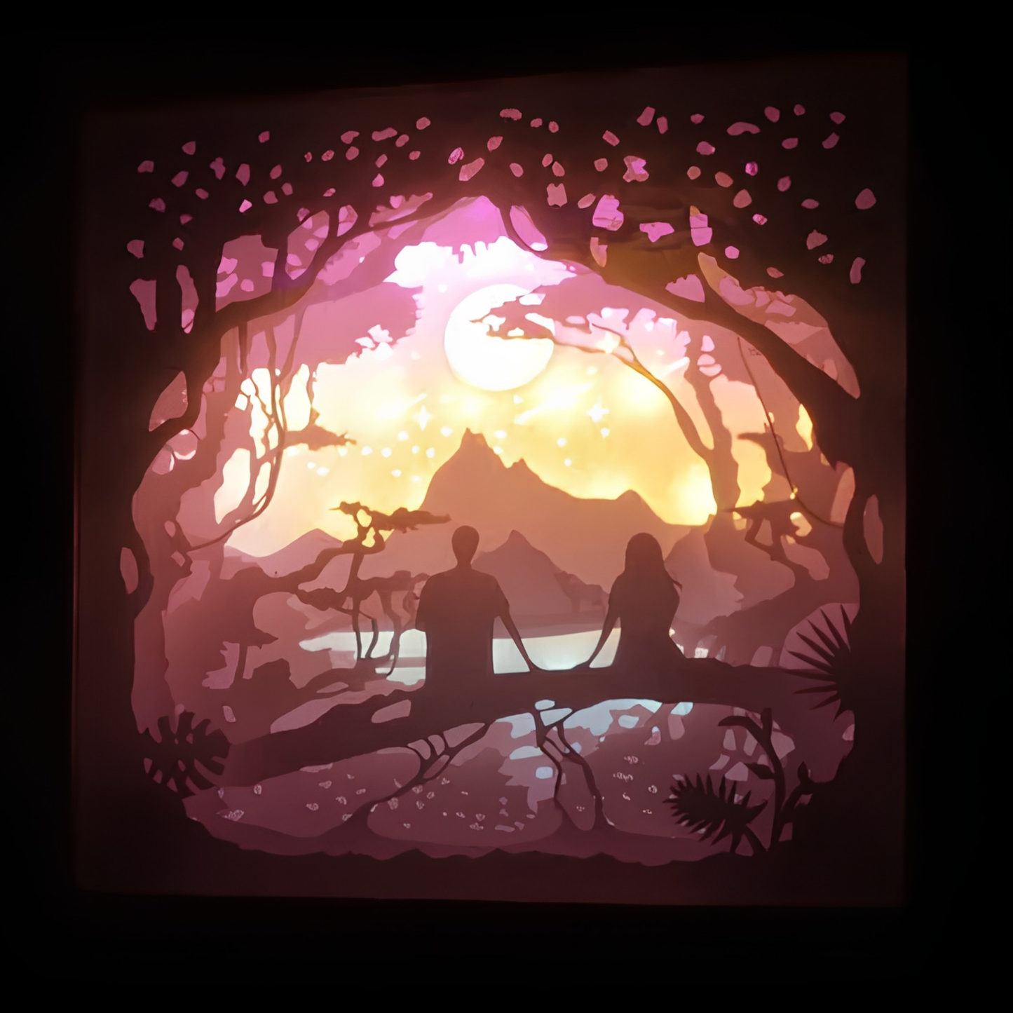 Personalized Couple 3D Paper Cut Shadow Box LED Light – Custom Family Name & Special Message