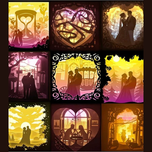 Personalized Couple 3D Paper Cut Shadow Box LED Light – Custom Family Name & Special Message
