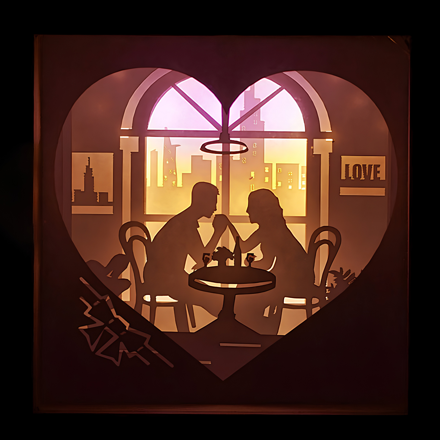 Personalized Couple 3D Paper Cut Shadow Box LED Light – Custom Family Name & Special Message