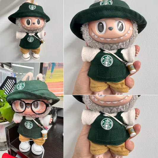 Labu Clothes Vinyl Blind Box Doll Clothes 15cm/17cm BJD Working Coffee Suit Replacement Accessory for Cute Dolls (No Doll)