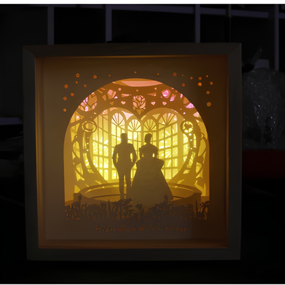 Personalized Couple 3D Paper Cut Shadow Box LED Light – Custom Family Name & Special Message