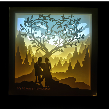 Personalized Couple 3D Paper Cut Shadow Box LED Light – Custom Family Name & Special Message