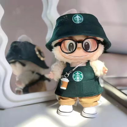 Labu Clothes Vinyl Blind Box Doll Clothes 15cm/17cm BJD Working Coffee Suit Replacement Accessory for Cute Dolls (No Doll)