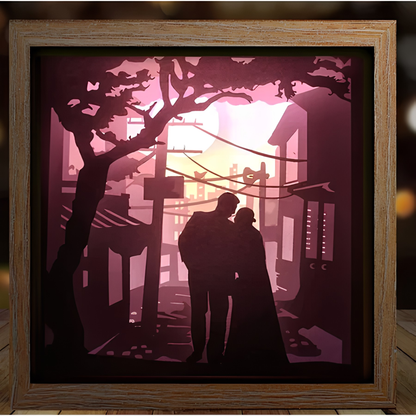 Personalized Couple 3D Paper Cut Shadow Box LED Light – Custom Family Name & Special Message