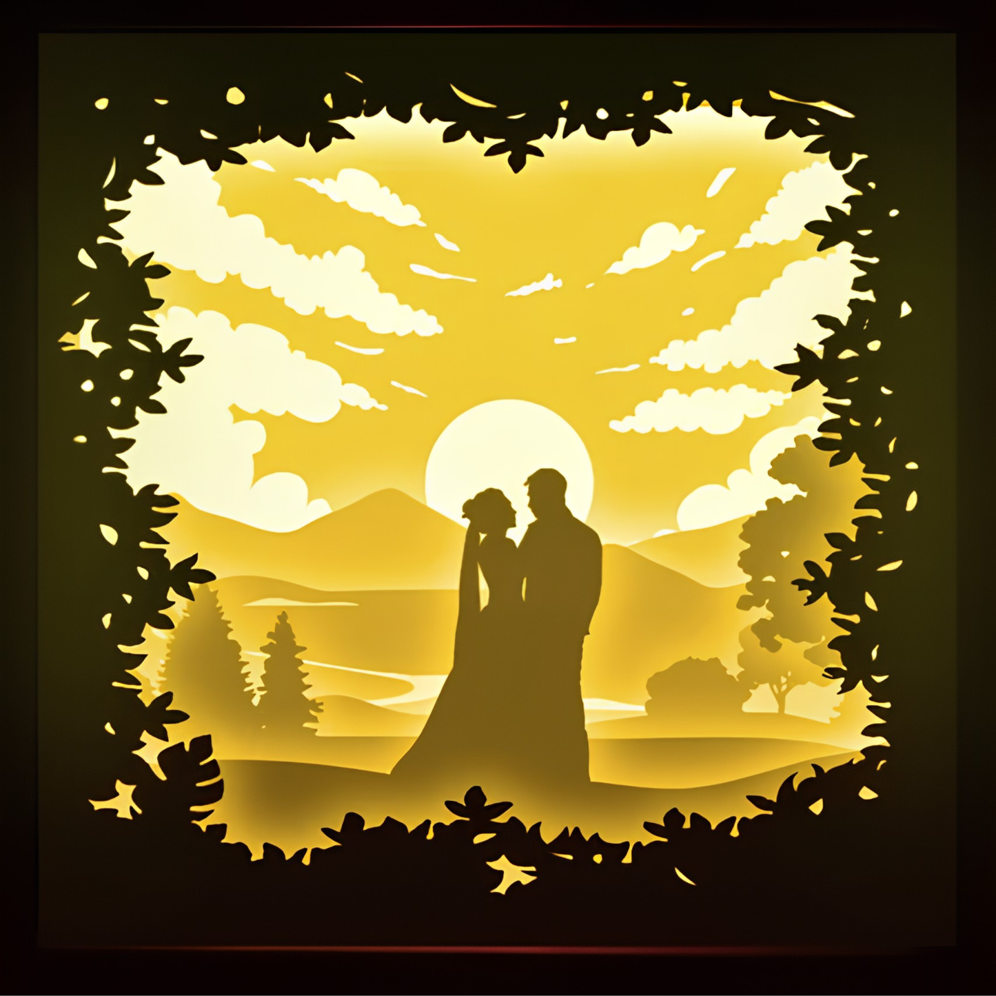 Personalized Couple 3D Paper Cut Shadow Box LED Light – Custom Family Name & Special Message