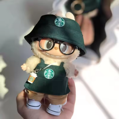 Labu Clothes Vinyl Blind Box Doll Clothes 15cm/17cm BJD Working Coffee Suit Replacement Accessory for Cute Dolls (No Doll)