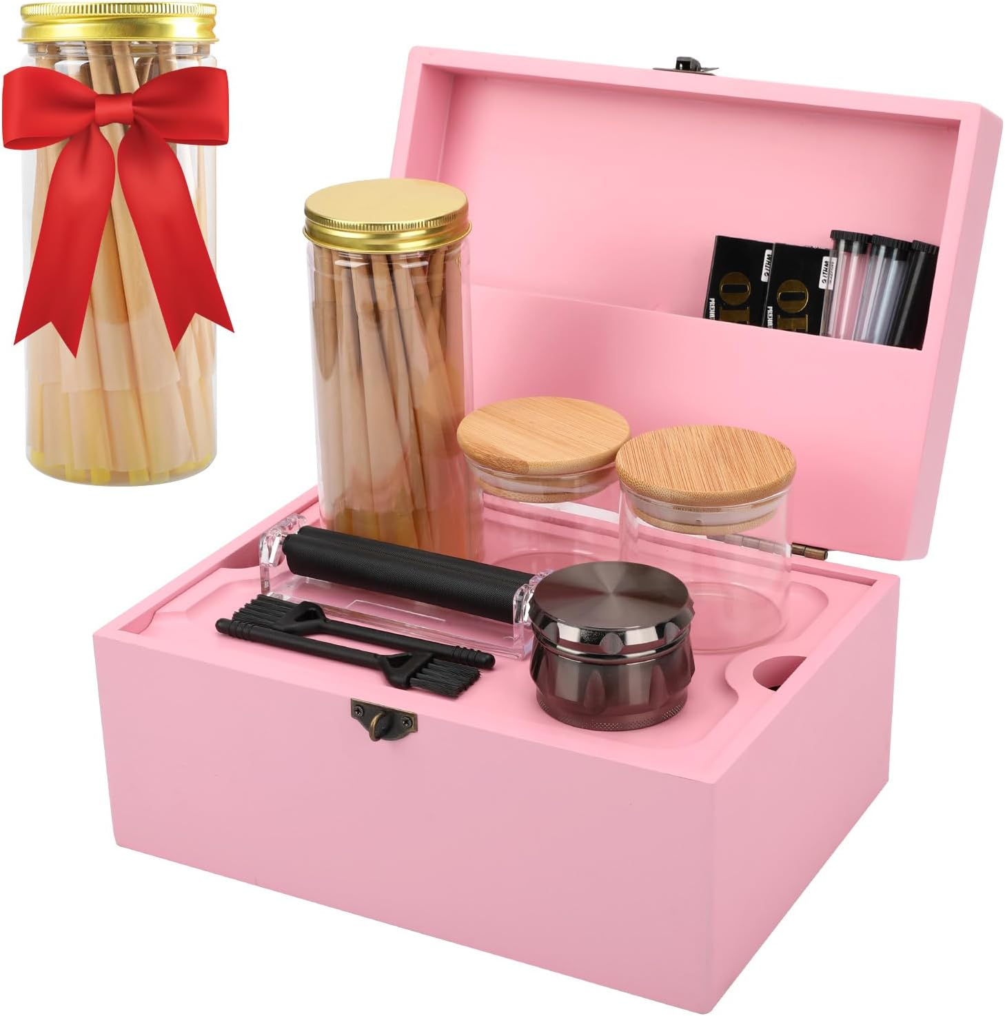 Large Pink Bamboo Storage Box with Removable Tray Kit