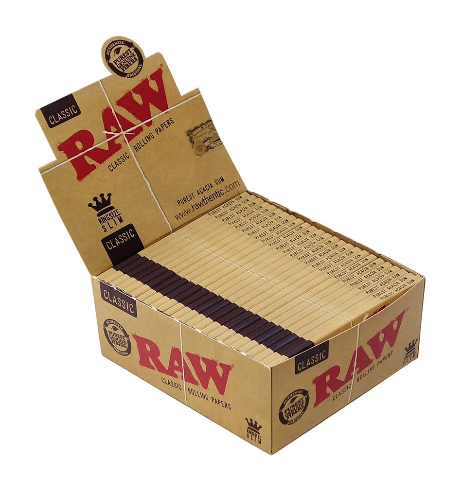 Raw Classic King Size Slim Rolling Paper Full Box of 50 Packs