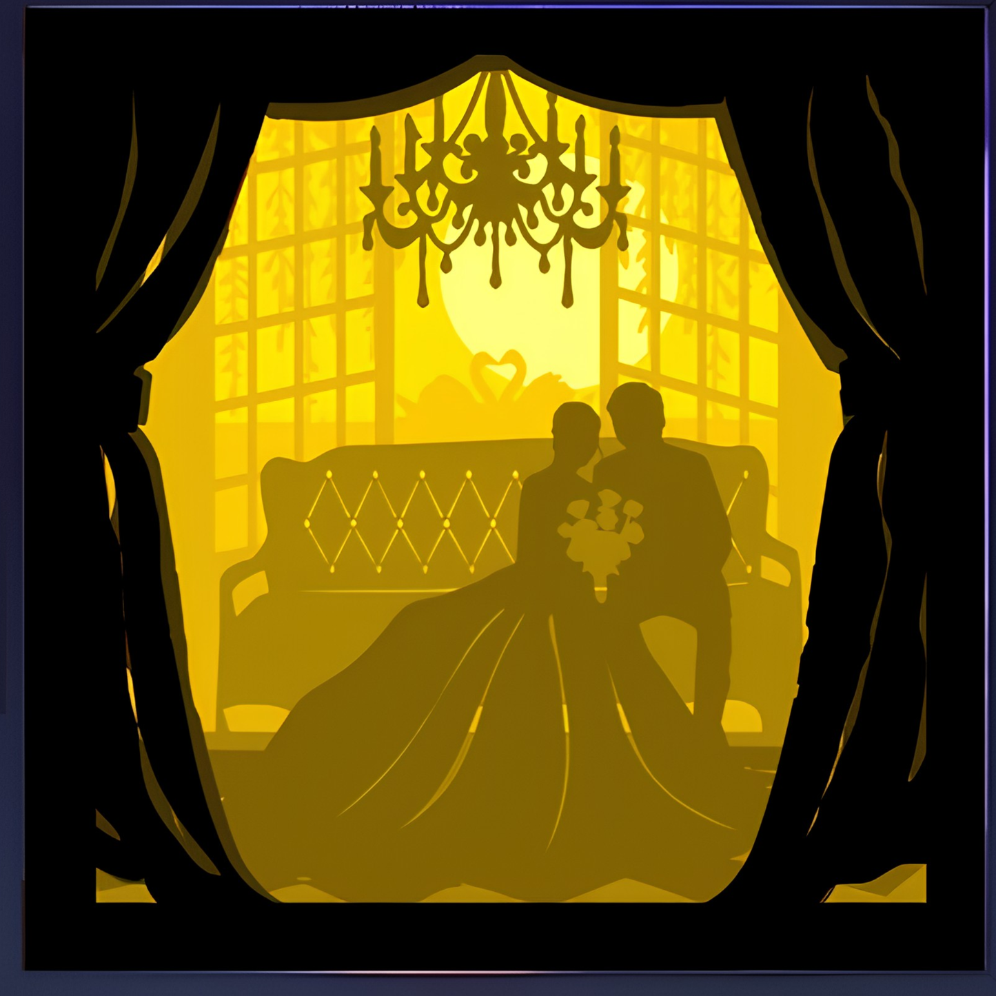 Personalized Couple 3D Paper Cut Shadow Box LED Light – Custom Family Name & Special Message