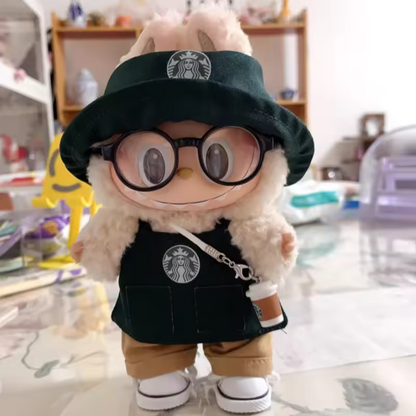 Labu Clothes Vinyl Blind Box Doll Clothes 15cm/17cm BJD Working Coffee Suit Replacement Accessory for Cute Dolls (No Doll)