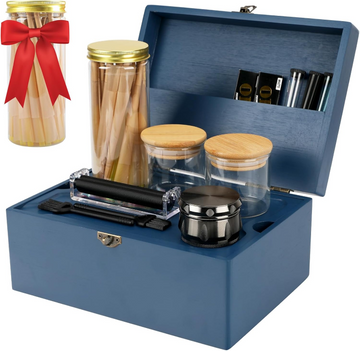 Large Blue Bamboo Storage Box with Removable Tray Kit