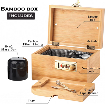 Storage Bamboo Box Set with Glass Jar Tray ( Medium Size )