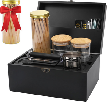 Large Black Bamboo Storage Box with Removable Tray Kit