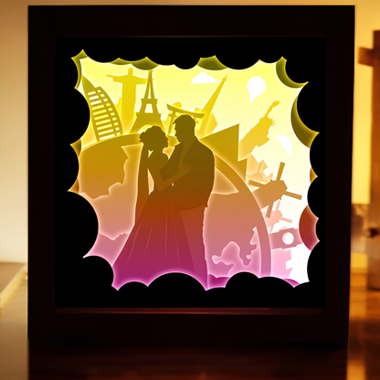 Personalized Couple 3D Paper Cut Shadow Box LED Light – Custom Family Name & Special Message