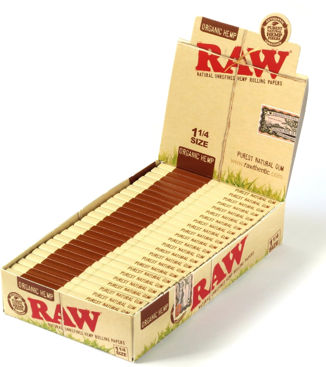 RAW Unrefined Organic 1.25 1 1/4 Size Cigarette Rolling Papers Full Box of 24 Packs