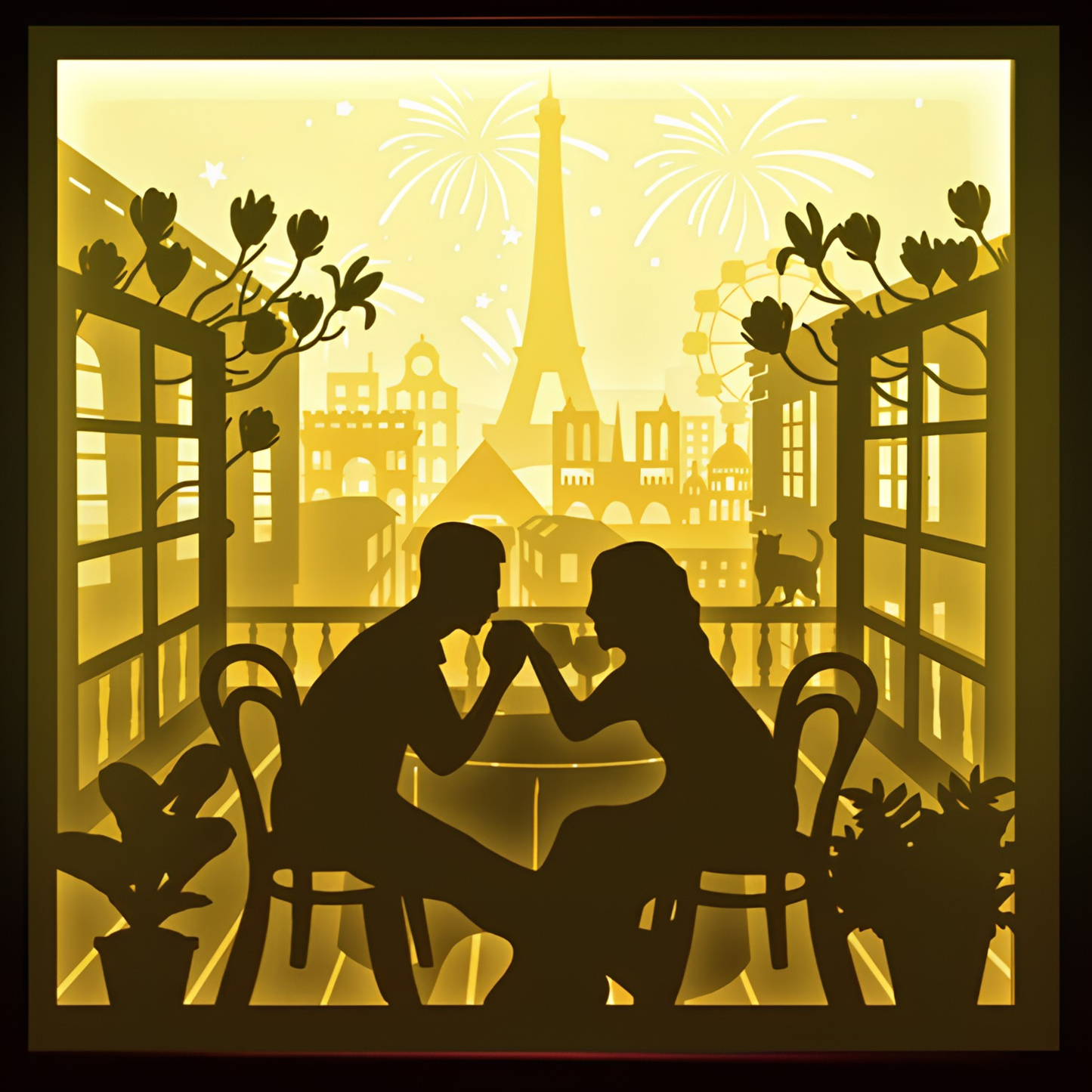 Personalized Couple 3D Paper Cut Shadow Box LED Light – Custom Family Name & Special Message