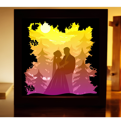 Personalized Couple 3D Paper Cut Shadow Box LED Light – Custom Family Name & Special Message