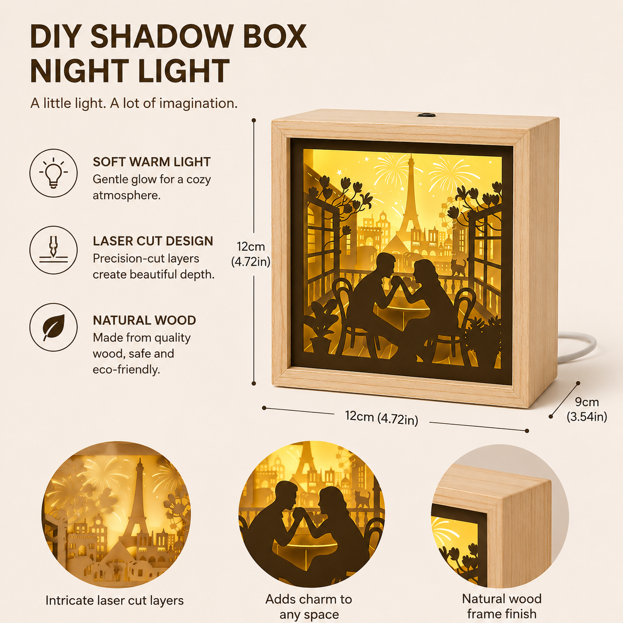 Personalized Couple 3D Paper Cut Shadow Box LED Light – Custom Family Name & Special Message