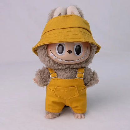 17cm Labubu Doll Bucket Hat Overalls Set Doll Clothes Ropa Labubu Clothes Accessories