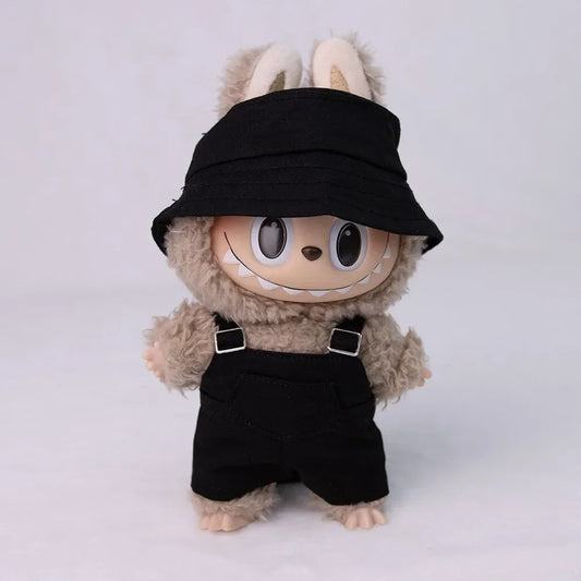 17cm Labubu Doll Bucket Hat Overalls Set Doll Clothes Ropa Labubu Clothes Accessories