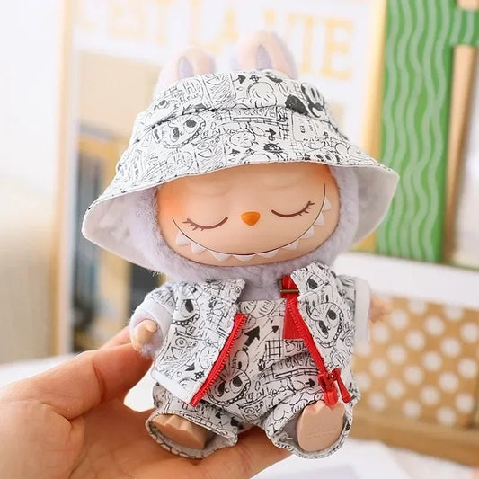 17cm Labu Trend Clothes Pendant Sitting Party Graffiti Strap Pants Hat Labubu Retro Clothes