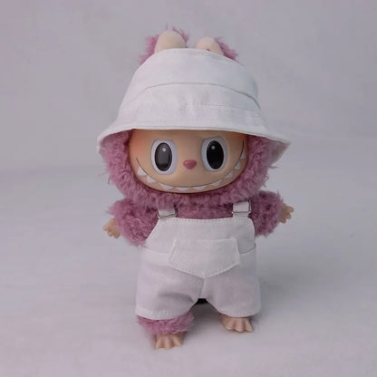 17cm Labubu Doll Bucket Hat Overalls Set Doll Clothes Ropa Labubu Clothes Accessories
