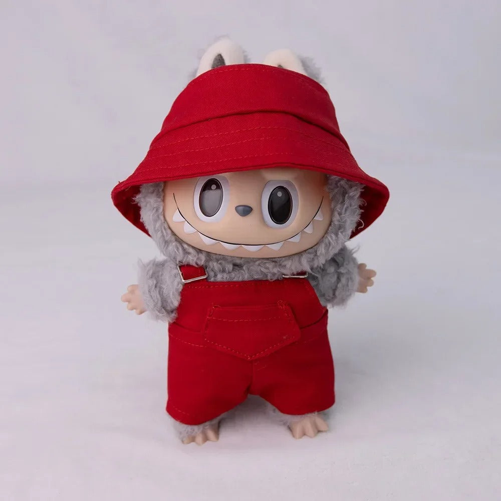 17cm Labubu Doll Bucket Hat Overalls Set Doll Clothes Ropa Labubu Clothes Accessories