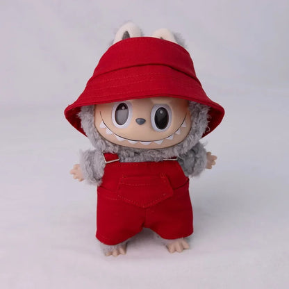 17cm Labubu Doll Bucket Hat Overalls Set Doll Clothes Ropa Labubu Clothes Accessories