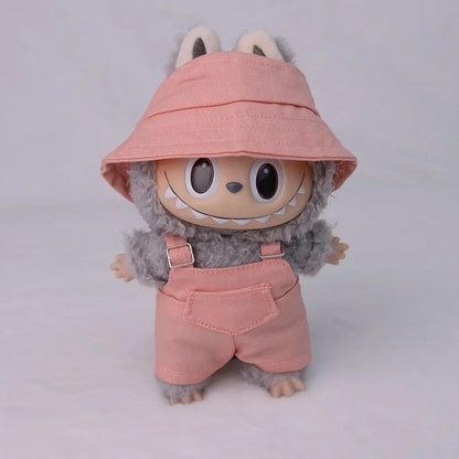 17cm Labubu Doll Bucket Hat Overalls Set Doll Clothes Ropa Labubu Clothes Accessories