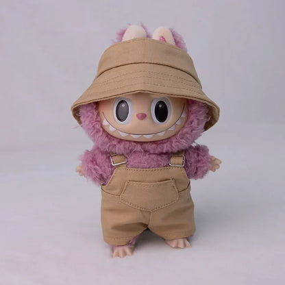 17cm Labubu Doll Bucket Hat Overalls Set Doll Clothes Ropa Labubu Clothes Accessories