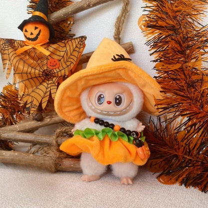 Labu clothes Halloween Outfit Pumpkin Skirt Hat Set, Holiday Trend Outfit, labubu accessories, Pumpkin Pendant (no doll) (No Doll)