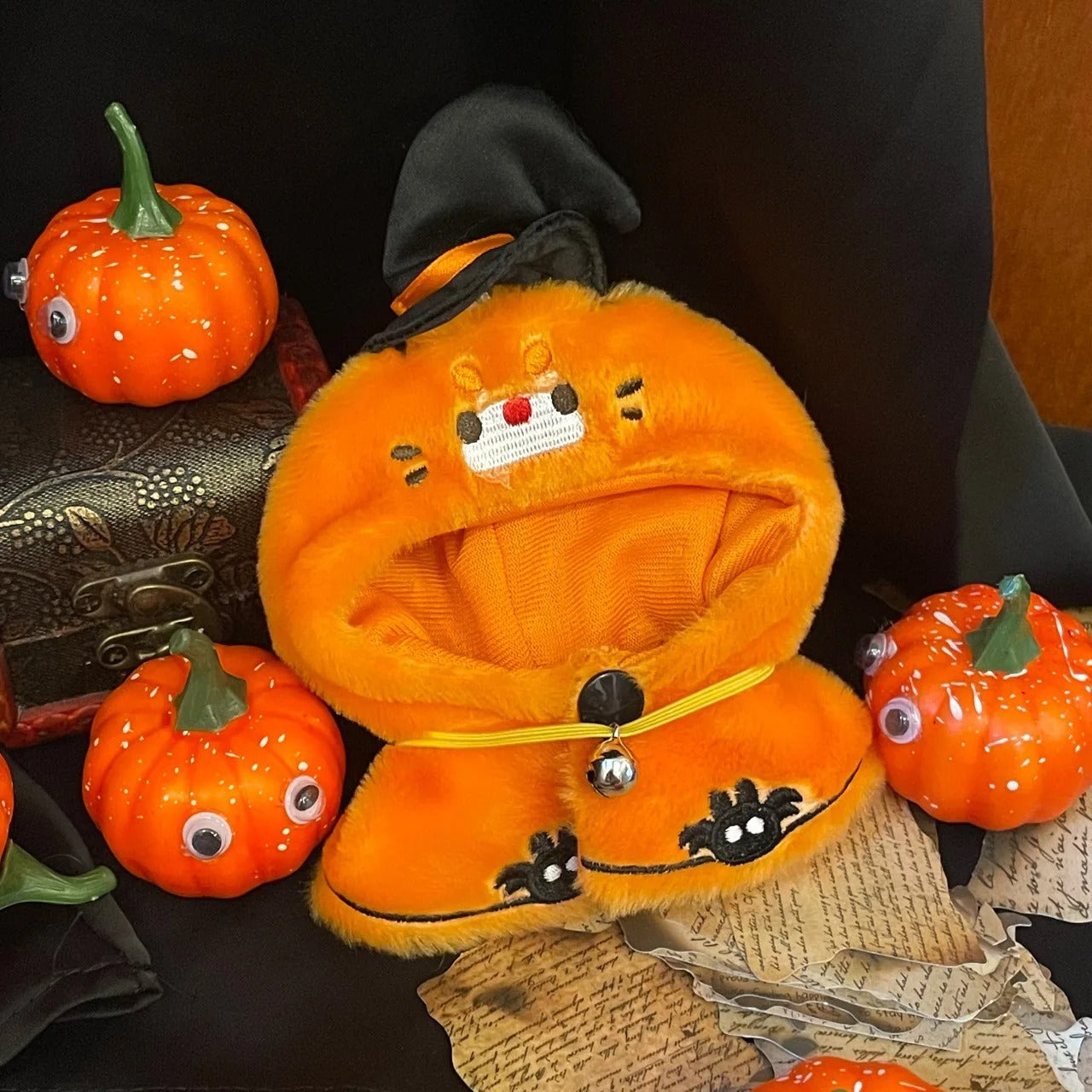 Halloween Pumpkin Labu Clothes with Hat Ropa Labubu Doll Clothes Outfit Accessories For 17cm V3 Plush Doll's Clothing (No Doll)