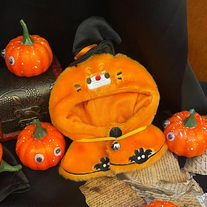 Halloween Pumpkin Labu Clothes with Hat Ropa Labubu Doll Clothes Outfit Accessories For 17cm V3 Plush Doll's Clothing (No Doll)