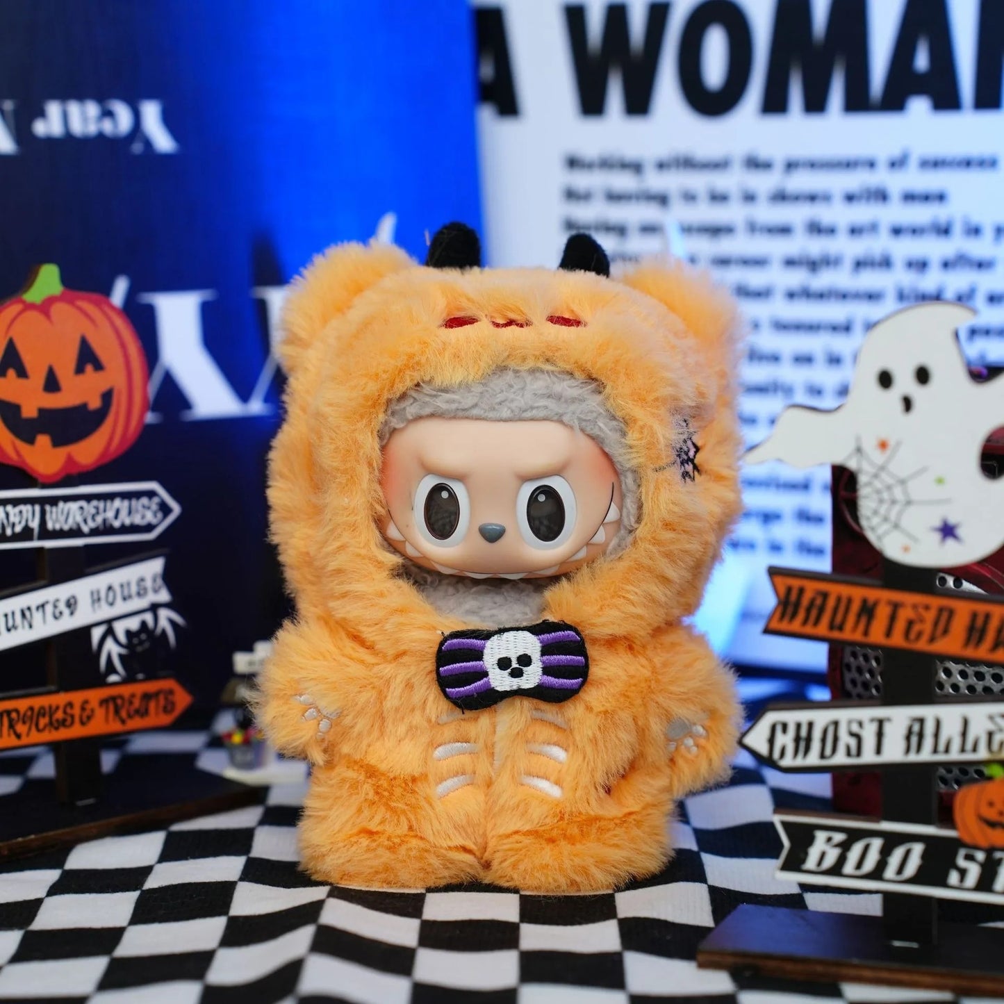Halloween Pumpkin Clothes with Hat Ropa Labubu Doll Clothes Outfit Accessories For 17cm Labubu V3 Plush Doll's Clothing (No Doll)