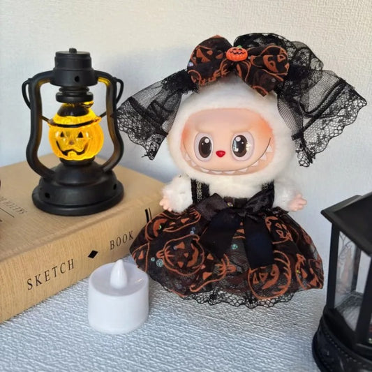 Halloween Pumpkin Clothes with Hat Ropa Labubu Doll Clothes Outfit Accessories For 17cm Labubu V3 Plush Doll's Clothing (No Doll)