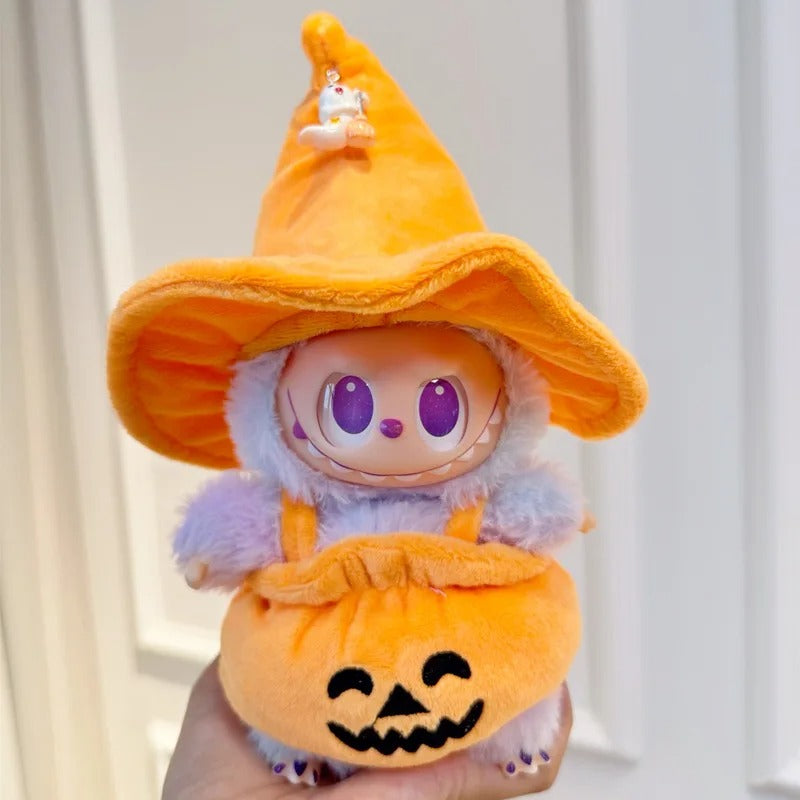 Halloween Pumpkin Labu Clothes with Hat Ropa Labubu Doll Clothes Outfit Accessories For 17cm V3 Plush Doll's Clothing (No Doll)